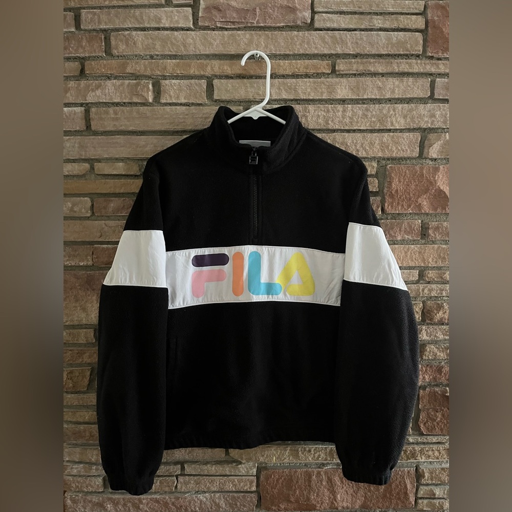 Black and white FILA quarter zip sweater